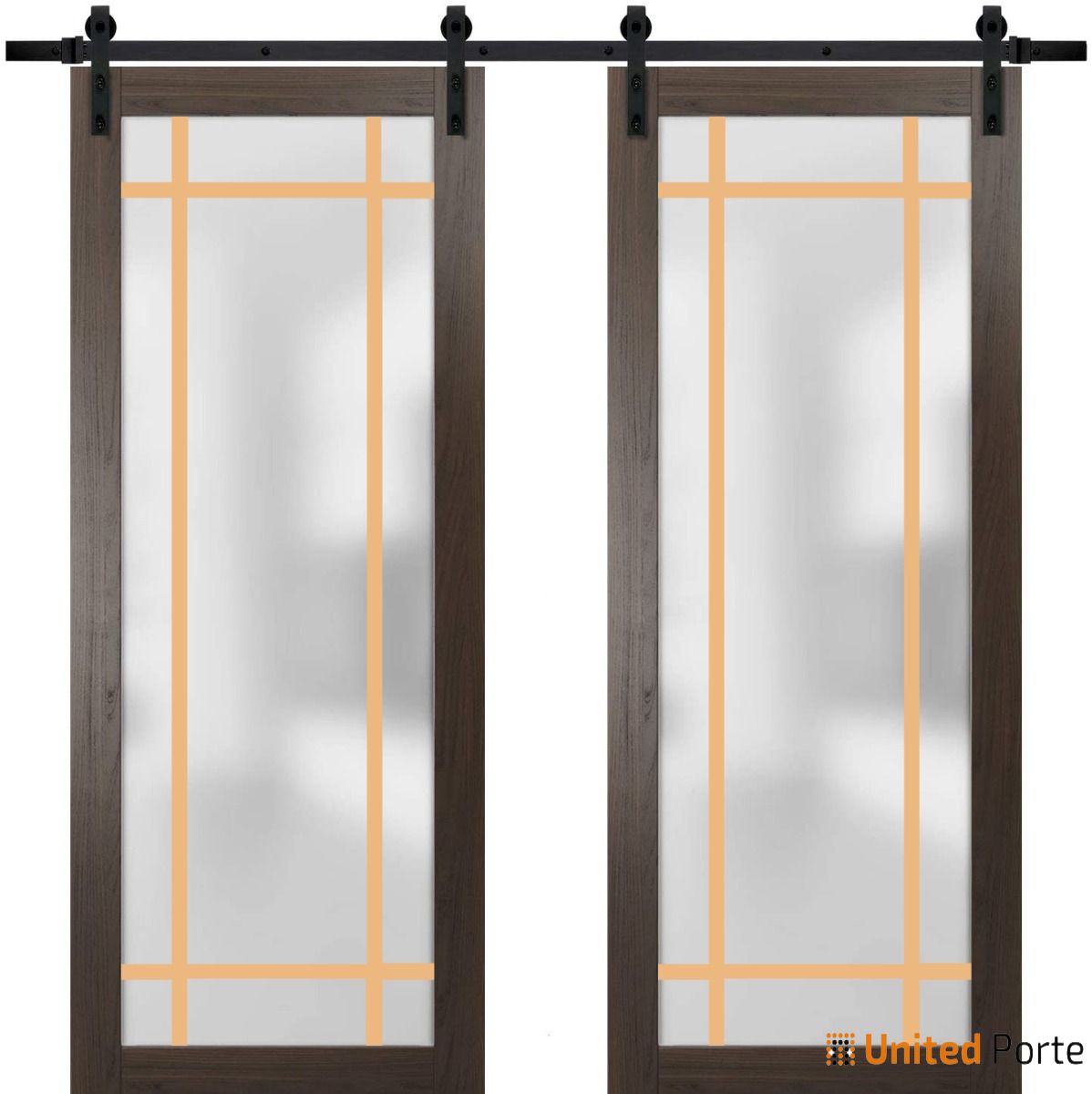 Frameless Tempered Glass Barn Door Brushed Nickle Double Sliding