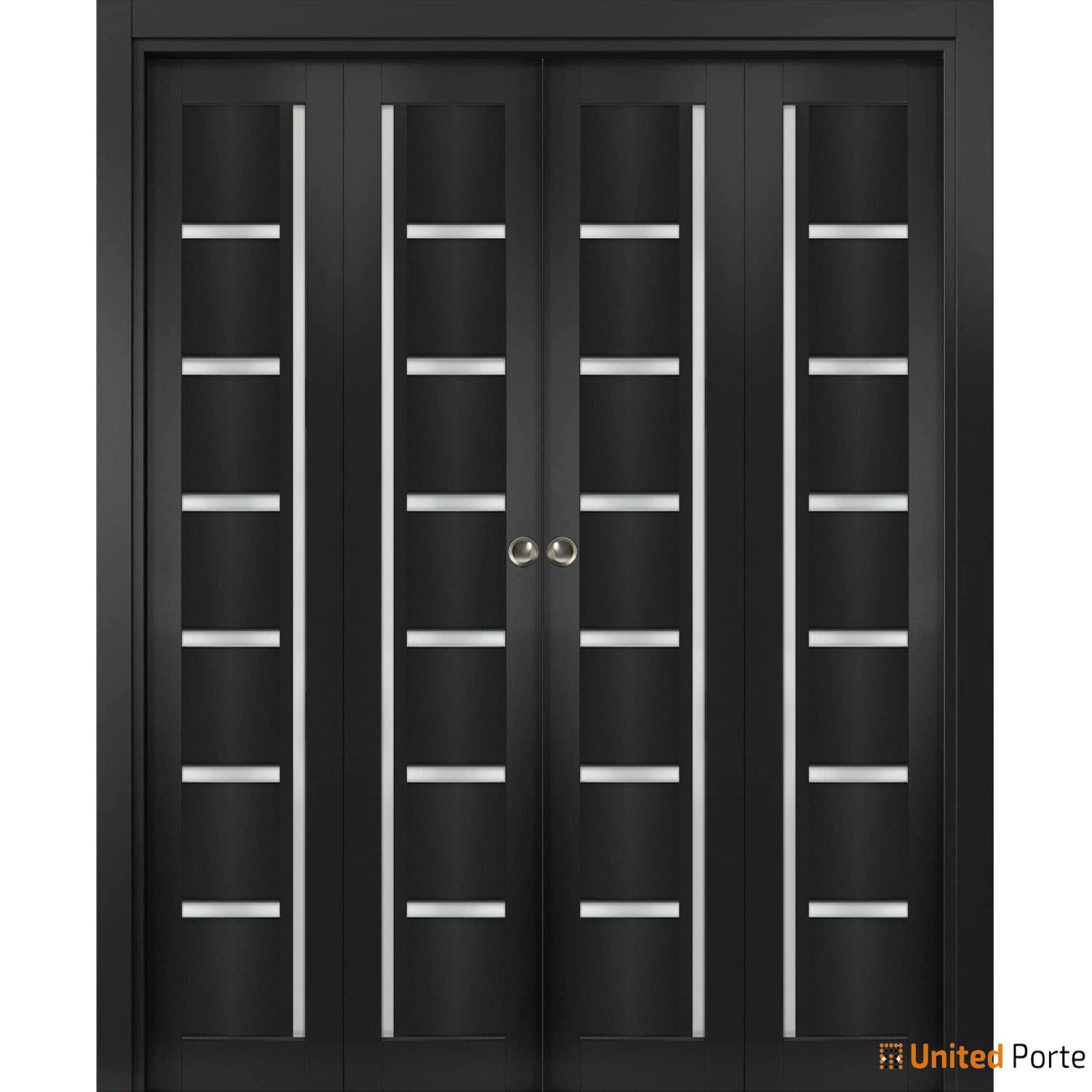 Sliding Closet Double Bi-fold Doors | Quadro 4088 Matte Black with Frosted  Glass | Sturdy Tracks Moldings Trims Hardware Set | Wood Solid Bedroom