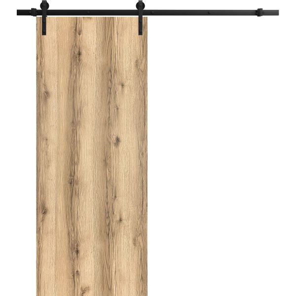Sliding Barn Door with Hardware | Planum 0010 Oak | 6.6FT Rail Hangers Sturdy Set | Modern Solid Panel Interior Doors-18" x 80"-Black Rail