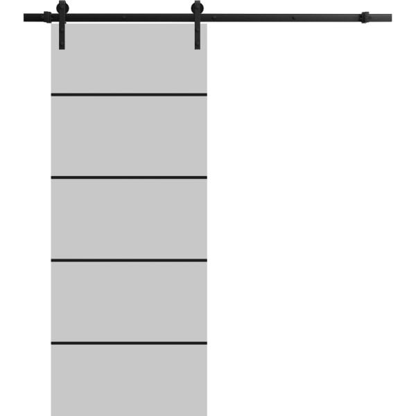 Sliding Barn Door with Hardware | Planum 0015 Matte Grey | 6.6FT Rail Hangers Sturdy Set | Modern Solid Panel Interior Doors-18" x 80"-Black Rail