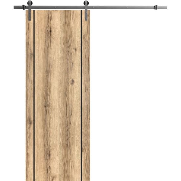 Sliding Barn Door with Stainless Steel 6.6ft Hardware | Planum 0017 Oak | Rail Hangers Sturdy Silver Set | Modern Solid Panel Interior Doors-18" x 80"-Silver Rail