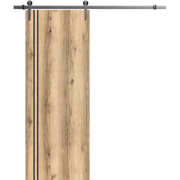 Sliding Barn Door with Stainless Steel 6.6ft Hardware | Planum 0016 Oak | Rail Hangers Sturdy Silver Set | Modern Solid Panel Interior Doors