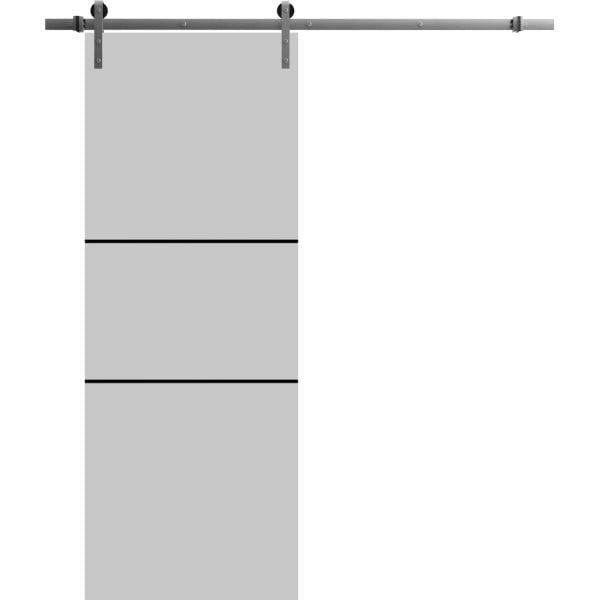 Sliding Barn Door with Stainless Steel 6.6ft Hardware | Planum 0014 Matte Grey | Rail Hangers Sturdy Silver Set | Modern Solid Panel Interior Doors