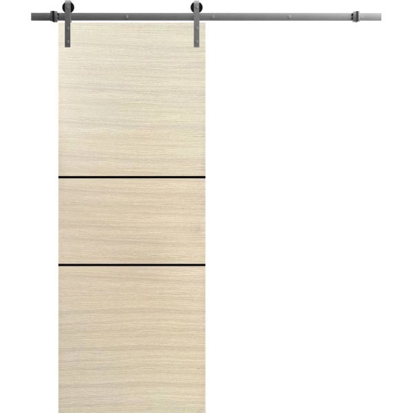Sliding Barn Door with Stainless Steel 6.6ft Hardware | Planum 0014 Natural Veneer | Rail Hangers Sturdy Silver Set | Modern Solid Panel Interior Doors
