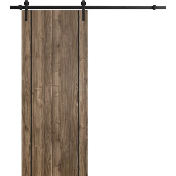 Sliding Barn Door with Hardware | Planum 0017 Walnut | 6.6FT Rail Hangers Sturdy Set | Modern Solid Panel Interior Doors