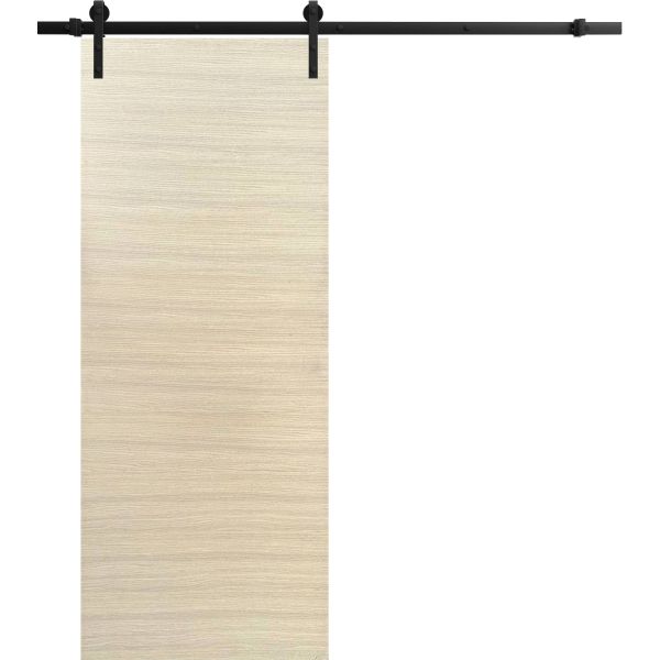 Sliding Barn Door with Hardware | Planum 0010 Natural Veneer | 6.6FT Rail Hangers Sturdy Set | Modern Solid Panel Interior Doors-18" x 80"-Black Rail