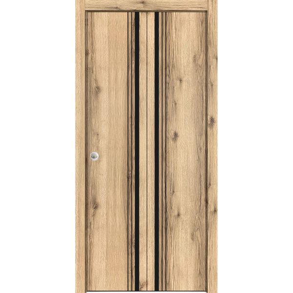 Sliding Closet Bi-fold Doors | Planum 0011 Oak | Sturdy Tracks Moldings Trims Hardware Set | Wood Solid Bedroom Wardrobe Doors 