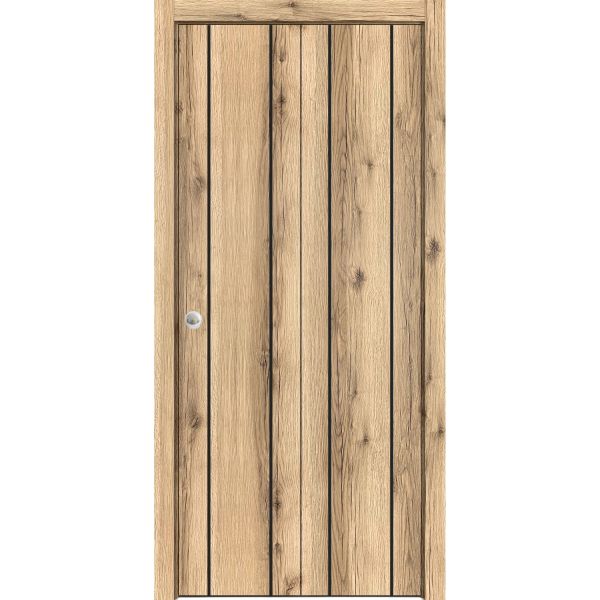 Sliding Closet Bi-fold Doors | Planum 0017 Oak | Sturdy Tracks Moldings Trims Hardware Set | Wood Solid Bedroom Wardrobe Doors 
