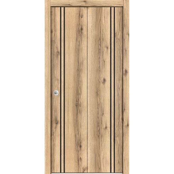 Sliding Closet Bi-fold Doors | Planum 0016 Oak | Sturdy Tracks Moldings Trims Hardware Set | Wood Solid Bedroom Wardrobe Doors 