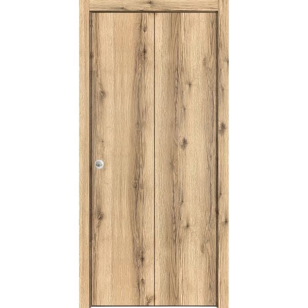 Sliding Closet Bi-fold Doors | Planum 0010 Oak | Sturdy Tracks Moldings Trims Hardware Set | Wood Solid Bedroom Wardrobe Doors 