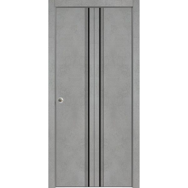 Sliding Closet Bi-fold Doors | Planum 0011 Concrete | Sturdy Tracks Moldings Trims Hardware Set | Wood Solid Bedroom Wardrobe Doors 