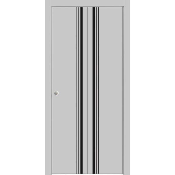 Sliding Closet Bi-fold Doors | Planum 0011 Matte Grey | Sturdy Tracks Moldings Trims Hardware Set | Wood Solid Bedroom Wardrobe Doors 