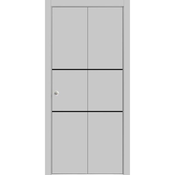 Sliding Closet Bi-fold Doors | Planum 0014 Matte Grey | Sturdy Tracks Moldings Trims Hardware Set | Wood Solid Bedroom Wardrobe Doors 