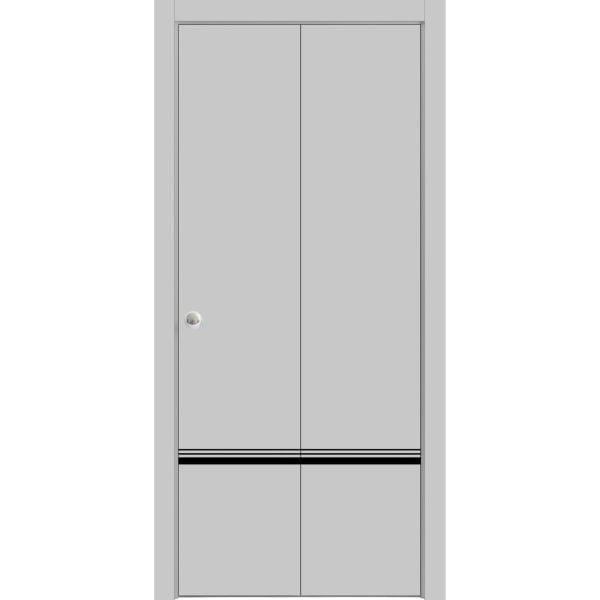 Sliding Closet Bi-fold Doors | Planum 0012 Matte Grey | Sturdy Tracks Moldings Trims Hardware Set | Wood Solid Bedroom Wardrobe Doors 