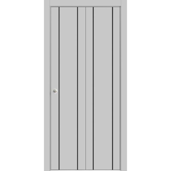 Sliding Closet Bi-fold Doors | Planum 0017 Matte Grey | Sturdy Tracks Moldings Trims Hardware Set | Wood Solid Bedroom Wardrobe Doors 