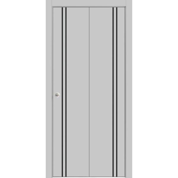 Sliding Closet Bi-fold Doors | Planum 0016 Matte Grey | Sturdy Tracks Moldings Trims Hardware Set | Wood Solid Bedroom Wardrobe Doors 
