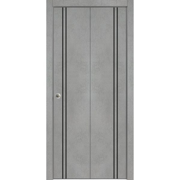 Sliding Closet Bi-fold Doors | Planum 0016 Concrete | Sturdy Tracks Moldings Trims Hardware Set | Wood Solid Bedroom Wardrobe Doors 
