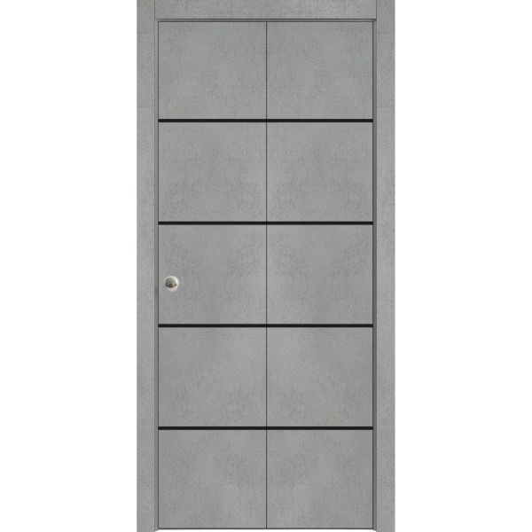 Sliding Closet Bi-fold Doors | Planum 0015 Concrete | Sturdy Tracks Moldings Trims Hardware Set | Wood Solid Bedroom Wardrobe Doors 