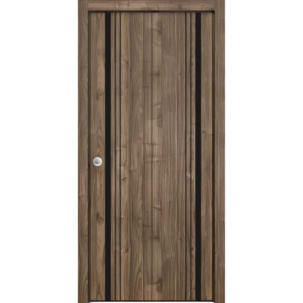 Sliding Closet Bi-fold Doors | Planum 0011 Walnut | Sturdy Tracks Moldings Trims Hardware Set | Wood Solid Bedroom Wardrobe Doors 