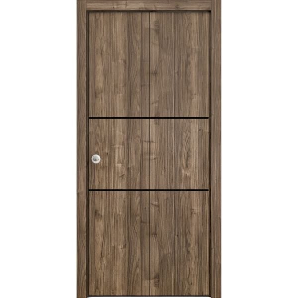 Sliding Closet Bi-fold Doors | Planum 0014 Walnut | Sturdy Tracks Moldings Trims Hardware Set | Wood Solid Bedroom Wardrobe Doors 