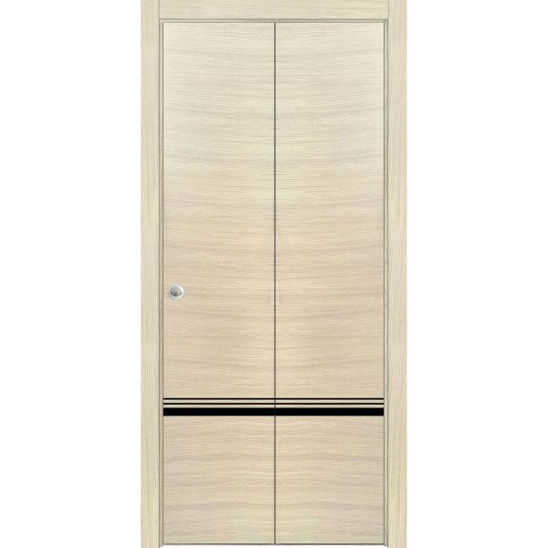 Sliding Closet Bi-fold Doors | Planum 0012 Natural Veneer | Sturdy Tracks Moldings Trims Hardware Set | Wood Solid Bedroom Wardrobe Doors 