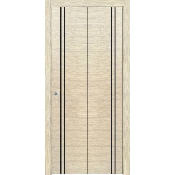 Sliding Closet Bi-fold Doors | Planum 0016 Natural Veneer | Sturdy Tracks Moldings Trims Hardware Set | Wood Solid Bedroom Wardrobe Doors 