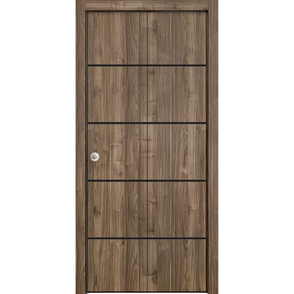 Sliding Closet Bi-fold Doors | Planum 0015 Walnut | Sturdy Tracks Moldings Trims Hardware Set | Wood Solid Bedroom Wardrobe Doors 