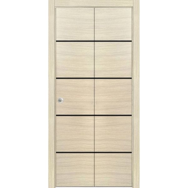 Sliding Closet Bi-fold Doors | Planum 0015 Natural Veneer | Sturdy Tracks Moldings Trims Hardware Set | Wood Solid Bedroom Wardrobe Doors 