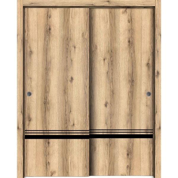 Sliding Closet Bypass Doors | Planum 0012 Oak | Sturdy Rails Moldings Trims Hardware Set | Wood Solid Bedroom Wardrobe Doors