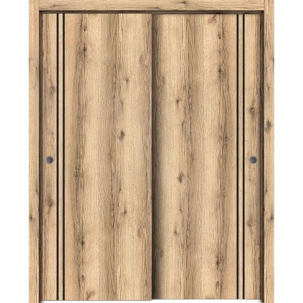 Sliding Closet Bypass Doors | Planum 0016 Oak | Sturdy Rails Moldings Trims Hardware Set | Wood Solid Bedroom Wardrobe Doors