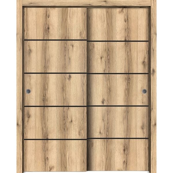Sliding Closet Bypass Doors | Planum 0015 Oak | Sturdy Rails Moldings Trims Hardware Set | Wood Solid Bedroom Wardrobe Doors