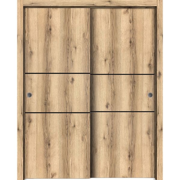 Sliding Closet Bypass Doors | Planum 0014 Oak | Sturdy Rails Moldings Trims Hardware Set | Wood Solid Bedroom Wardrobe Doors-36" x 80" (2* 18x80)