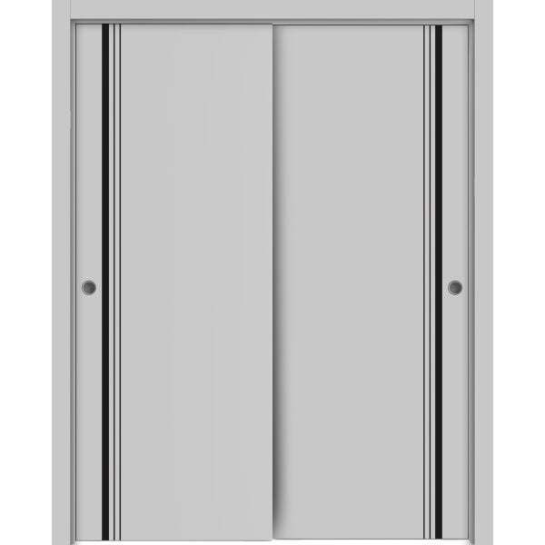 Sliding Closet Bypass Doors | Planum 0011 Matte Grey | Sturdy Rails Moldings Trims Hardware Set | Wood Solid Bedroom Wardrobe Doors