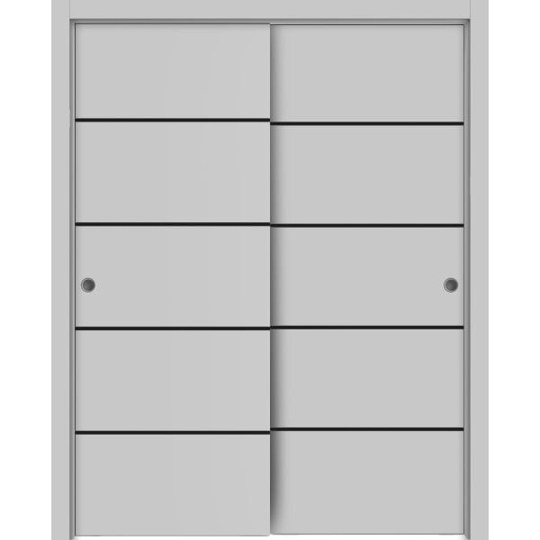Sliding Closet Bypass Doors | Planum 0015 Matte Grey | Sturdy Rails Moldings Trims Hardware Set | Wood Solid Bedroom Wardrobe Doors