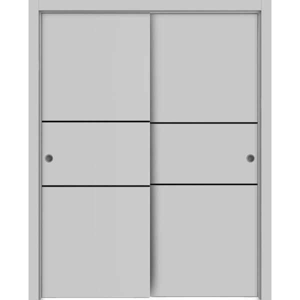 Sliding Closet Bypass Doors | Planum 0014 Matte Grey | Sturdy Rails Moldings Trims Hardware Set | Wood Solid Bedroom Wardrobe Doors