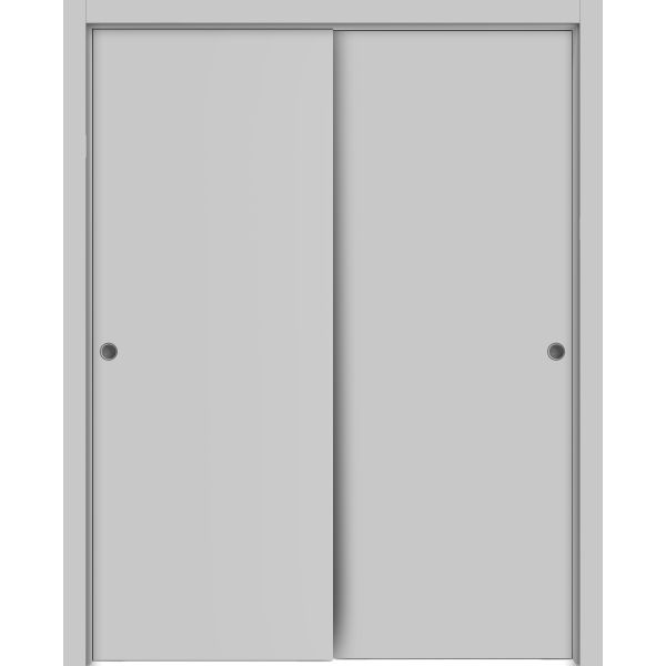 Sliding Closet Bypass Doors | Planum 0010 Matte Grey | Sturdy Rails Moldings Trims Hardware Set | Wood Solid Bedroom Wardrobe Doors