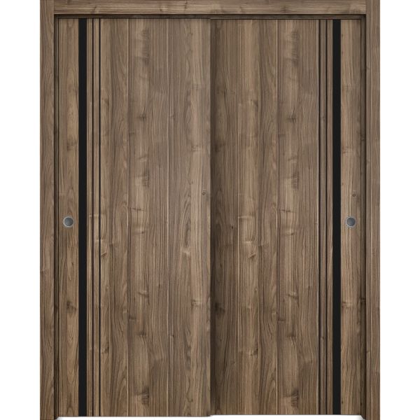 Sliding Closet Bypass Doors | Planum 0011 Walnut | Sturdy Rails Moldings Trims Hardware Set | Wood Solid Bedroom Wardrobe Doors