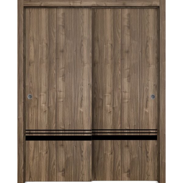 Sliding Closet Bypass Doors | Planum 0012 Walnut | Sturdy Rails Moldings Trims Hardware Set | Wood Solid Bedroom Wardrobe Doors