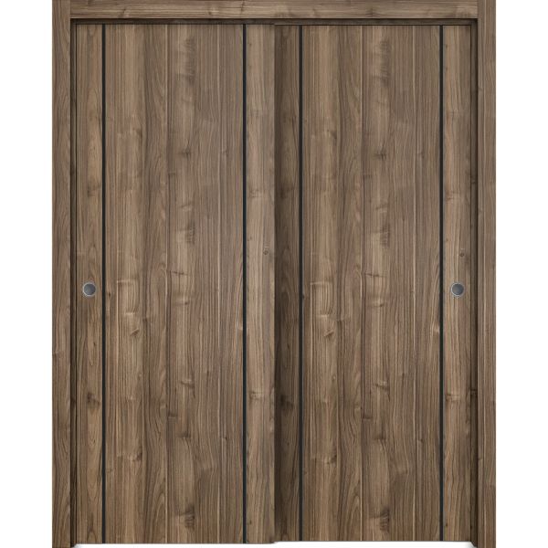 Sliding Closet Bypass Doors | Planum 0017 Walnut | Sturdy Rails Moldings Trims Hardware Set | Wood Solid Bedroom Wardrobe Doors