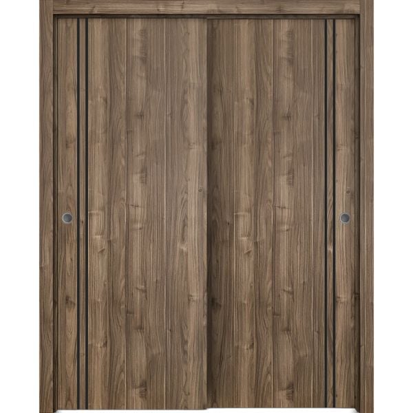 Sliding Closet Bypass Doors | Planum 0016 Walnut | Sturdy Rails Moldings Trims Hardware Set | Wood Solid Bedroom Wardrobe Doors-36" x 80" (2* 18x80)