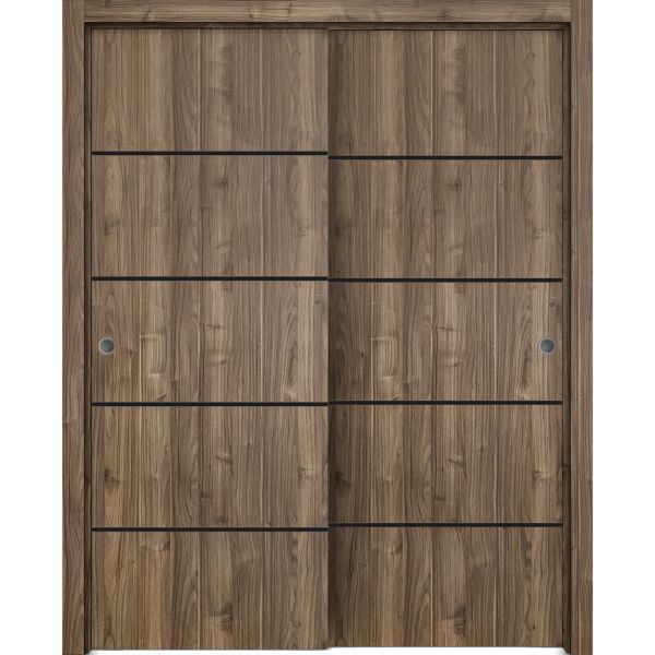 Sliding Closet Bypass Doors | Planum 0015 Walnut | Sturdy Rails Moldings Trims Hardware Set | Wood Solid Bedroom Wardrobe Doors