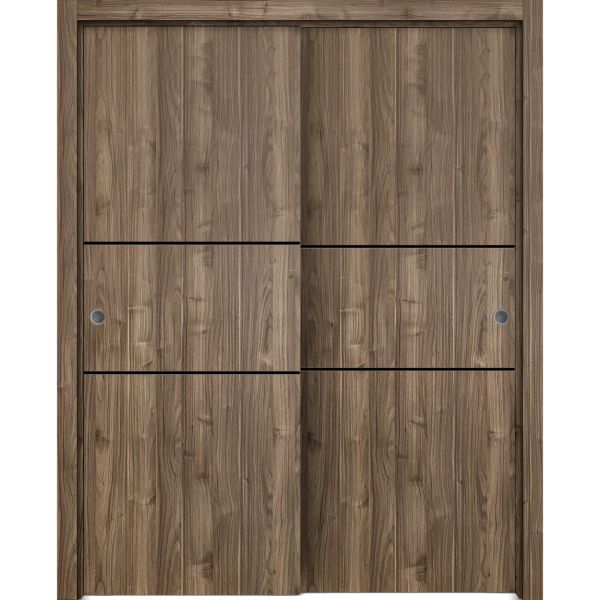 Sliding Closet Bypass Doors | Planum 0014 Walnut | Sturdy Rails Moldings Trims Hardware Set | Wood Solid Bedroom Wardrobe Doors