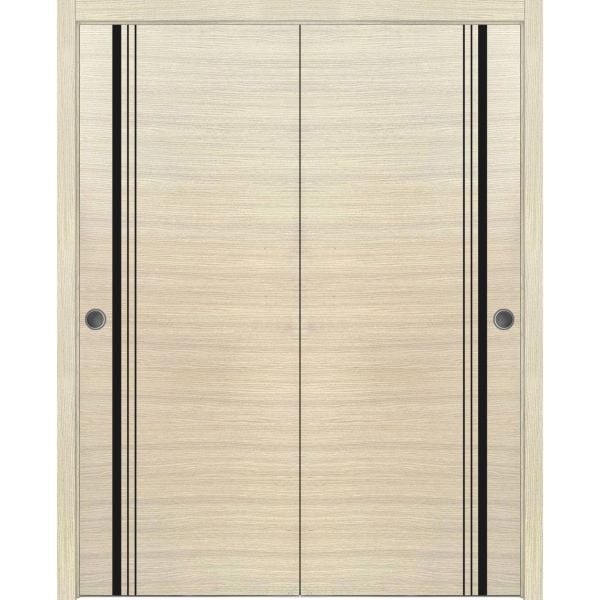 Sliding Closet Bypass Doors | Planum 0011 Natural Veneer | Sturdy Rails Moldings Trims Hardware Set | Wood Solid Bedroom Wardrobe Doors