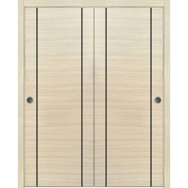 Sliding Closet Bypass Doors | Planum 0017 Natural Veneer | Sturdy Rails Moldings Trims Hardware Set | Wood Solid Bedroom Wardrobe Doors-36" x 80" (2* 18x80)