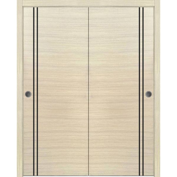 Sliding Closet Bypass Doors | Planum 0016 Natural Veneer | Sturdy Rails Moldings Trims Hardware Set | Wood Solid Bedroom Wardrobe Doors