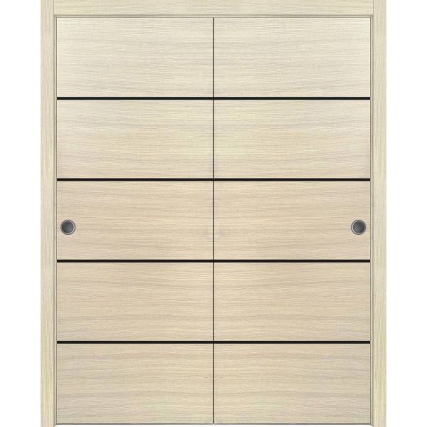 Sliding Closet Bypass Doors | Planum 0015 Natural Veneer | Sturdy Rails Moldings Trims Hardware Set | Wood Solid Bedroom Wardrobe Doors-36" x 80" (2* 18x80)
