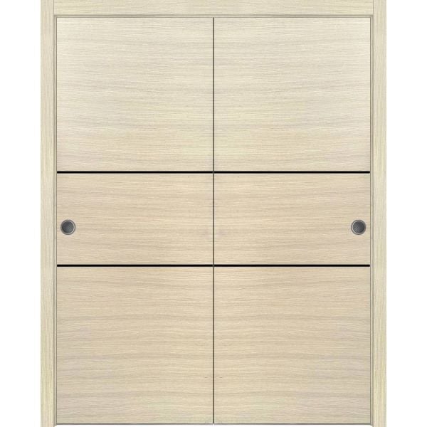 Sliding Closet Bypass Doors | Planum 0014 Natural Veneer | Sturdy Rails Moldings Trims Hardware Set | Wood Solid Bedroom Wardrobe Doors