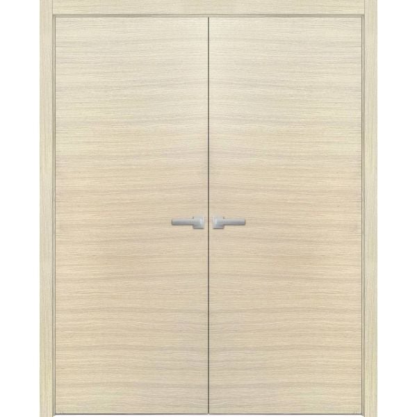 Planum Solid French Double Doors | Planum 0010 Natural Veneer | Wood Solid Panel Frame Trims | Closet Bedroom Sturdy Doors 
