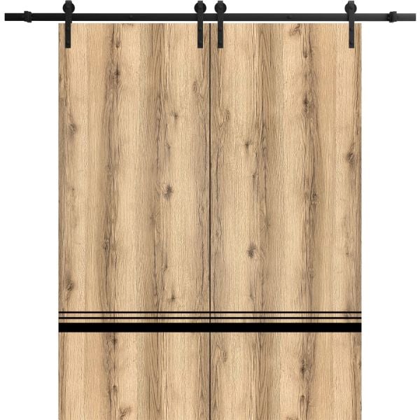 Sliding Double Barn Doors with Hardware | Planum 0012 Oak | 13FT Rail Hangers Sturdy Set | Modern Solid Panel Interior Hall Bedroom Bathroom Door