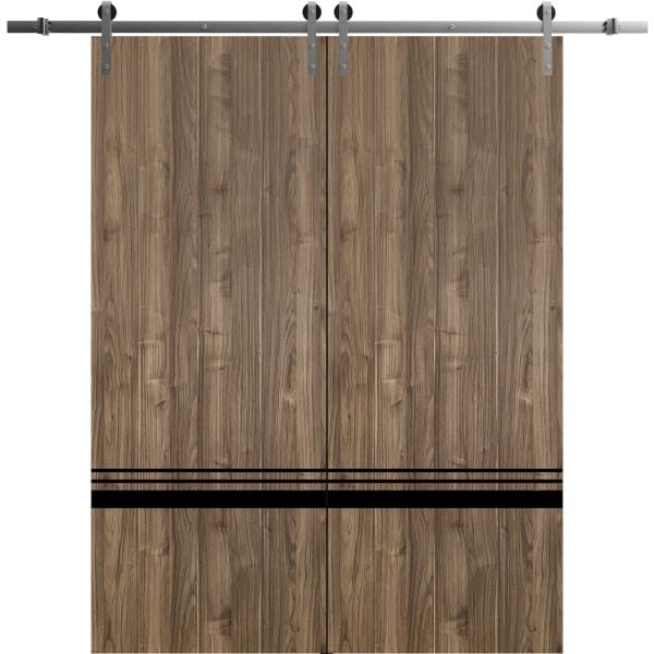 Sliding Double Barn Doors with Hardware | Planum 0012 Walnut | Silver 13FT Rail Hangers Sturdy Set | Modern Solid Panel Interior Hall Bedroom Bathroom Door